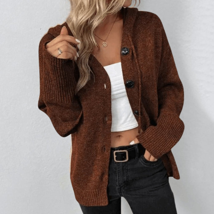 Women's Oversized Button-Front Hooded Cardigan Sweater - Brown