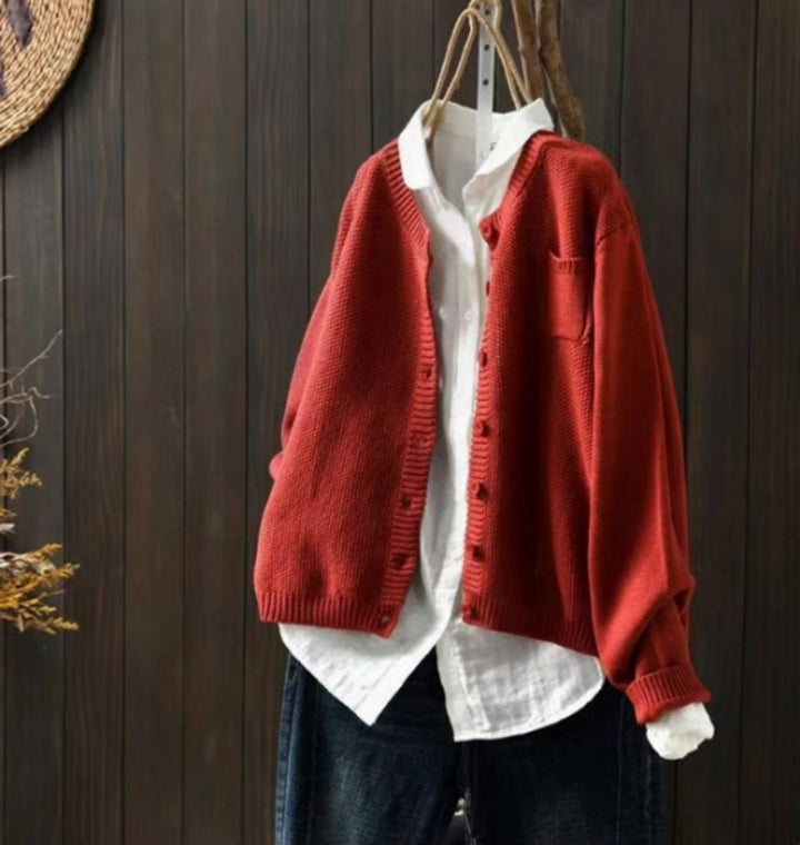 Women's Oversized Button-Front Knit Relaxed Cardigan Sweater - Red