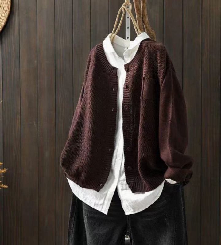Women's Oversized Button-Front Knit Relaxed Cardigan Sweater - Dark Brown