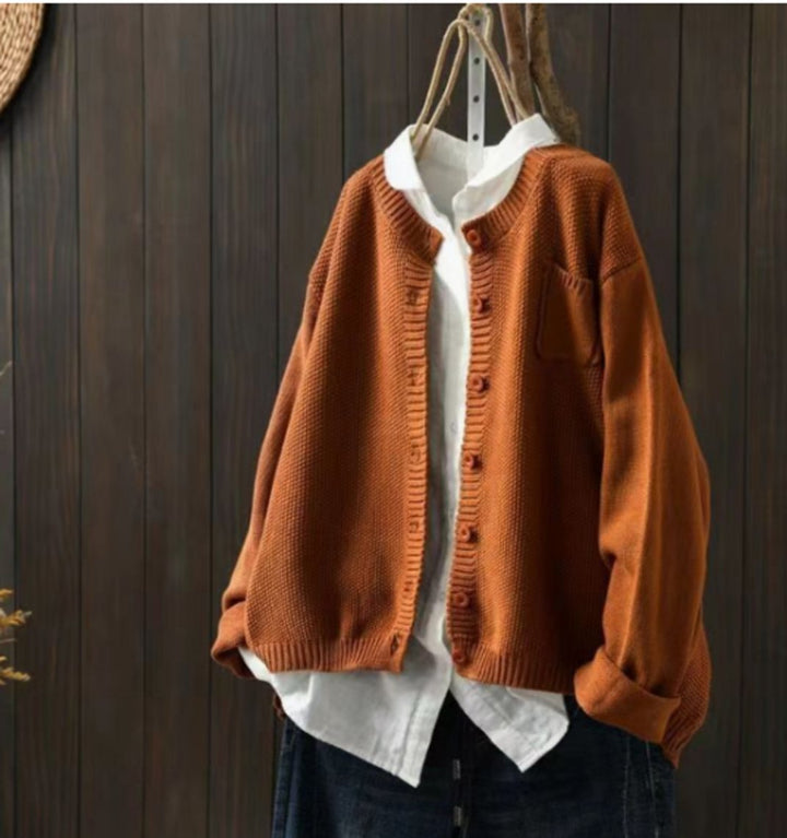 Women's Oversized Button-Front Knit Relaxed Cardigan Sweater - Light Brown
