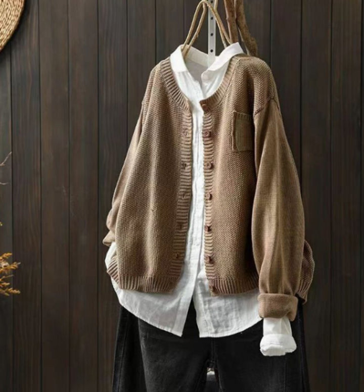 Women's Oversized Button-Front Knit Relaxed Cardigan Sweater - Khaki