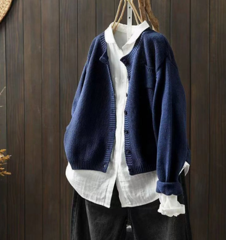 Women's Oversized Button-Front Knit Relaxed Cardigan Sweater - Dark Blue