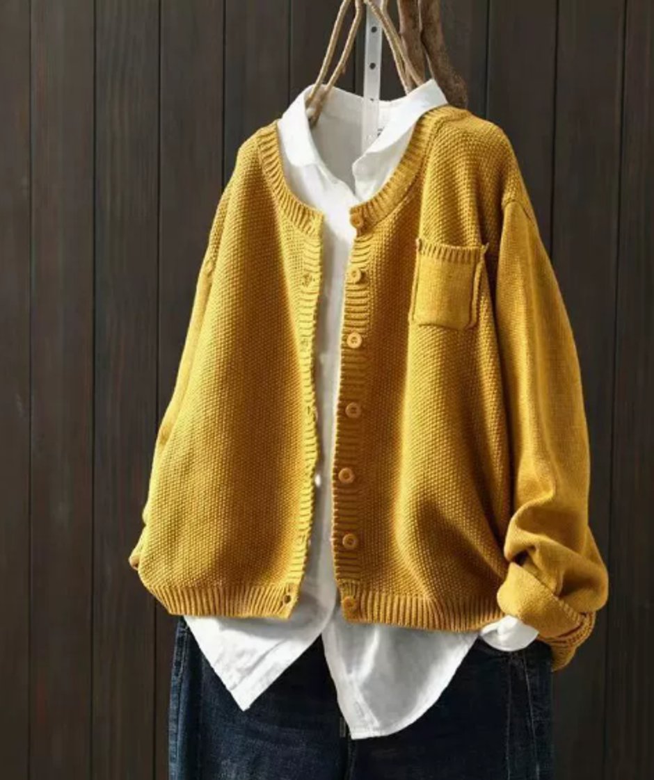 Women's Oversized Button-Front Knit Relaxed Cardigan Sweater - Yellow