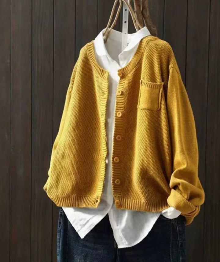 Women's Oversized Button-Front Knit Relaxed Cardigan Sweater - Yellow