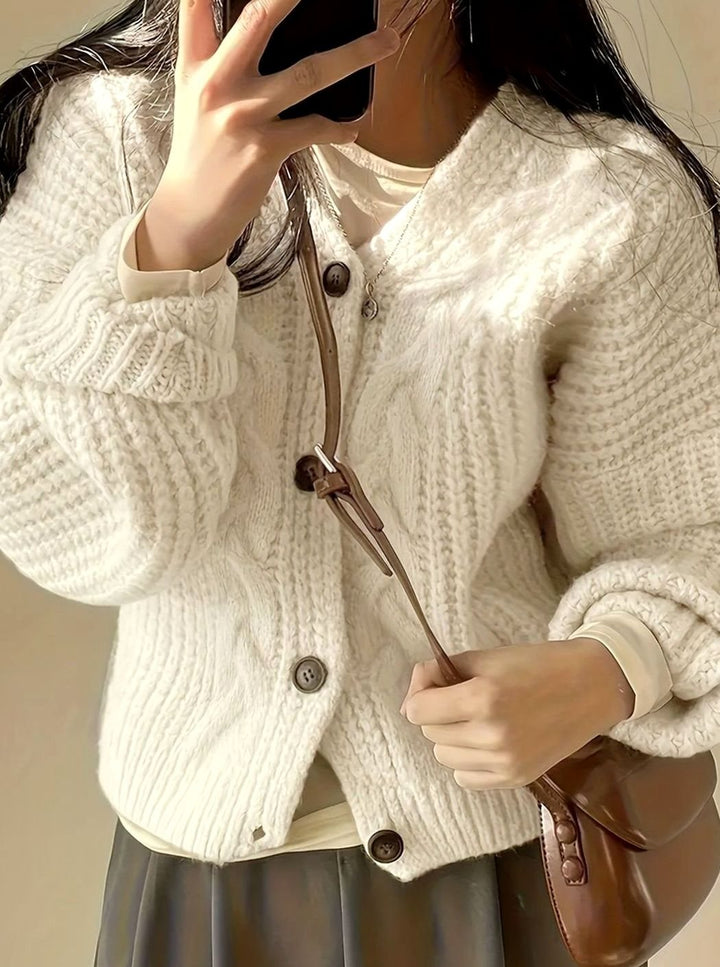 Women's Oversized Cable Knit Button-Front Cardigan