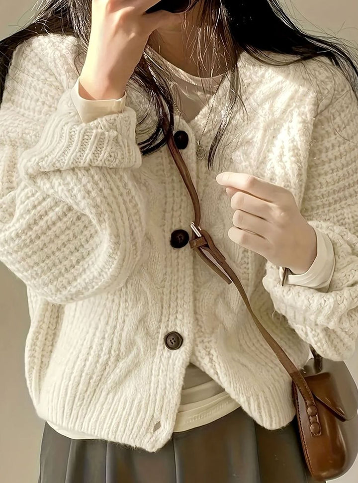 Women's Oversized Cable Knit Button-Front Cardigan