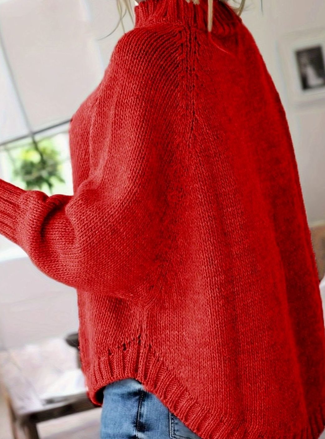 Women's Oversized Cable Knit High-Neck Pullover Sweater