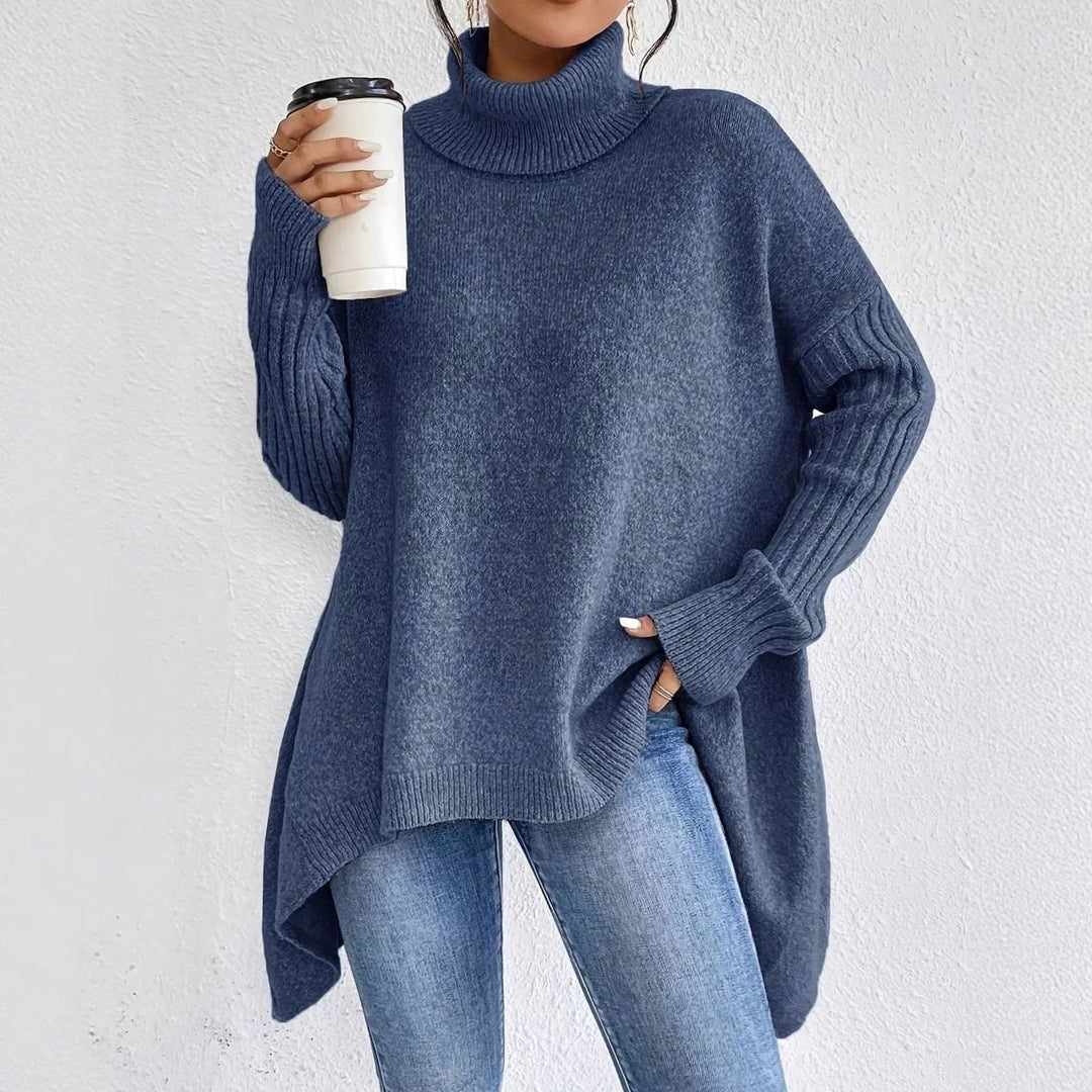 Women's Oversized Cashmere Turtleneck Knit Pullover Sweater - Navy