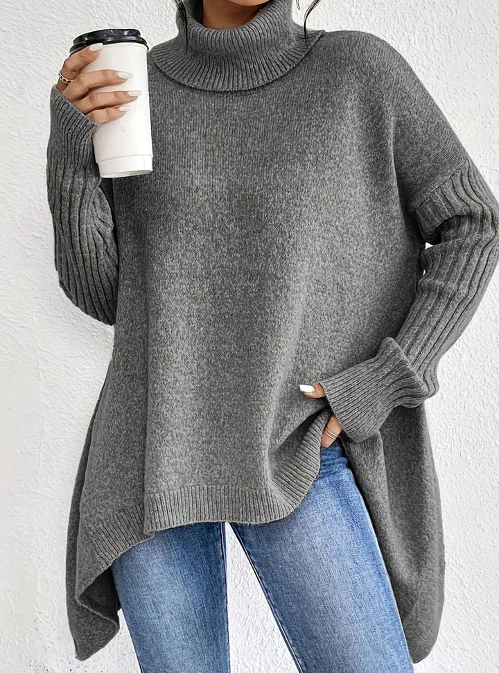 Women's Oversized Cashmere Turtleneck Knit Pullover Sweater - Gray