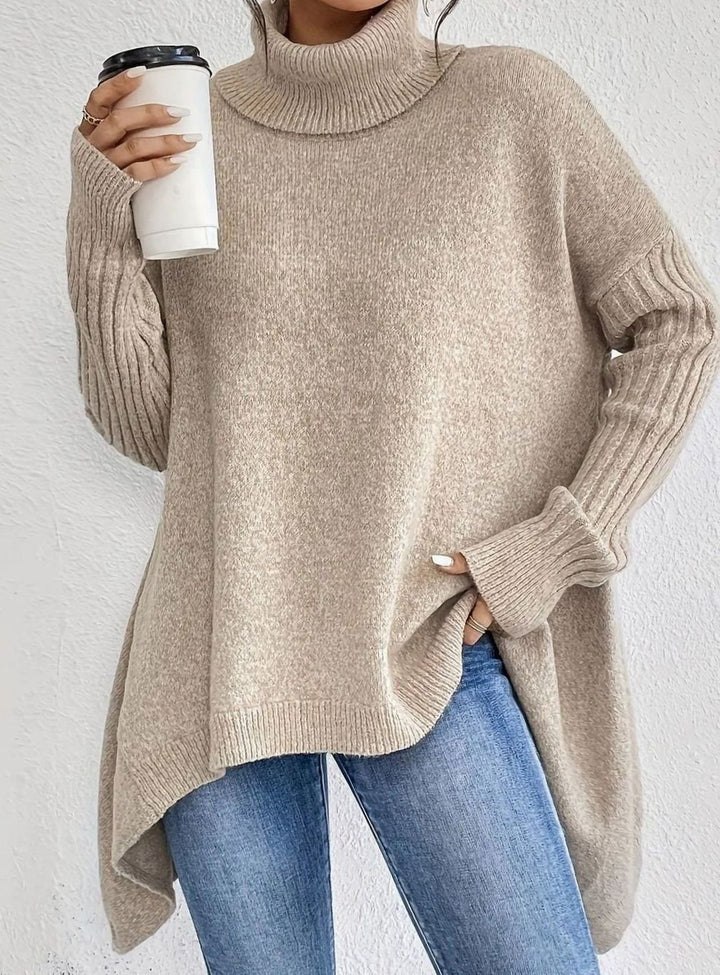 Women's Oversized Cashmere Turtleneck Knit Pullover Sweater - Apricot