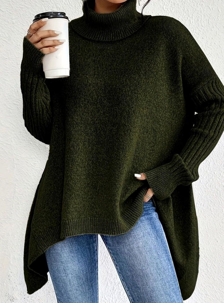 Women's Oversized Cashmere Turtleneck Knit Pullover Sweater - Dark Green