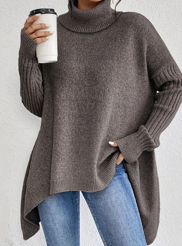 Women's Oversized Cashmere Turtleneck Knit Pullover Sweater - Light Brown