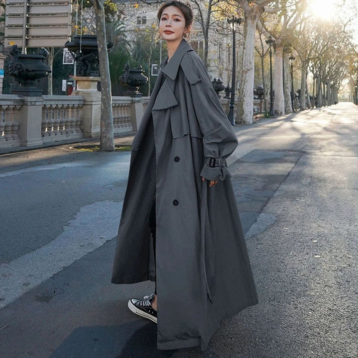 Women's Oversized Double-Breasted Long Loose-Fit Trench Coat
