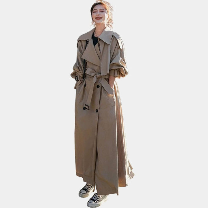Women's Oversized Double-Breasted Long Loose-Fit Trench Coat - Khaki