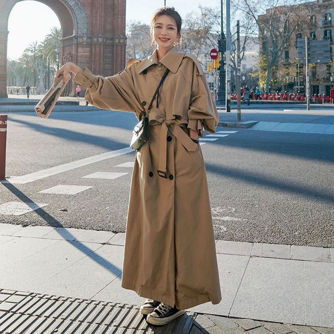 Women's Oversized Double-Breasted Long Loose-Fit Trench Coat