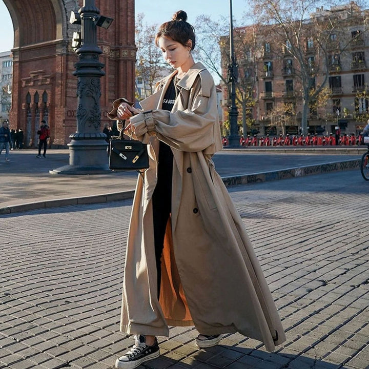 Women's Oversized Double-Breasted Long Loose-Fit Trench Coat