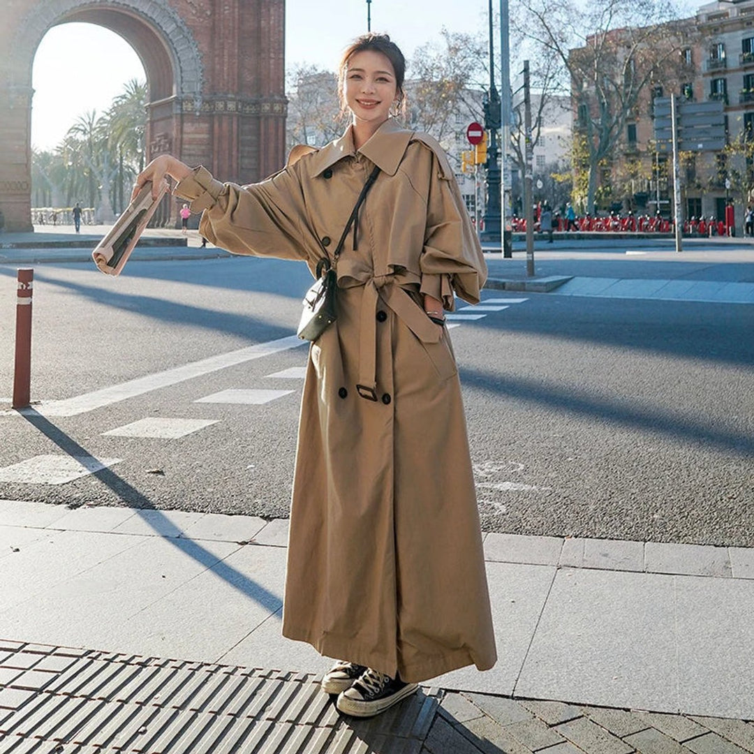 Women's Oversized Double-Breasted Long Trench Coat