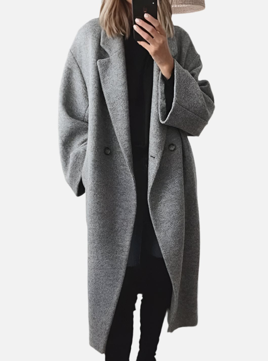 Women's Oversized Double-Breasted Longline Winter Coat - Gray