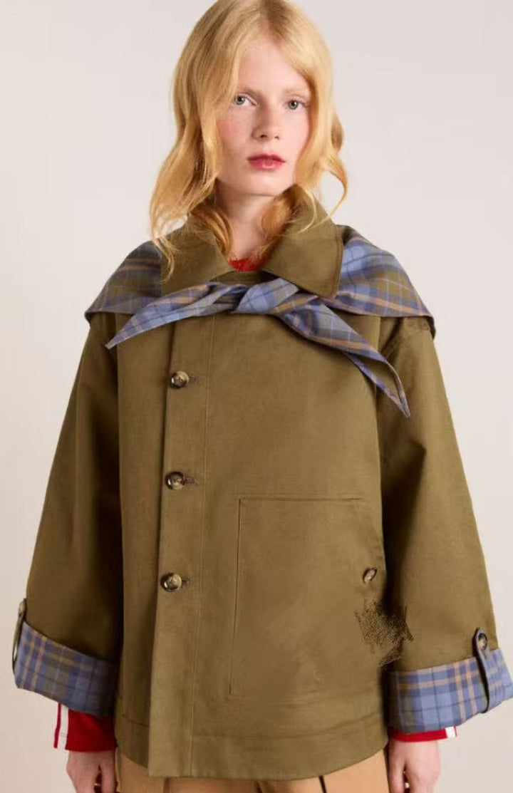 Women's Oversized Double-Breasted Plaid-Lined Trench Coat - Brown