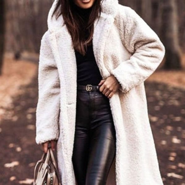 Women's Oversized Faux Fur Hooded Longline Winter Coat - White