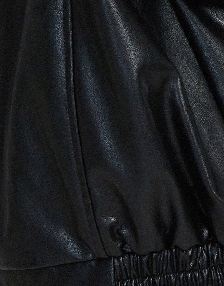 Women's Oversized Faux Leather Bomber Jacket Zip-Up