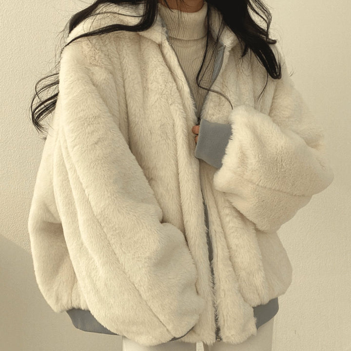 Women's Oversized Fleece-Lined Zip-Up Winter Jacket