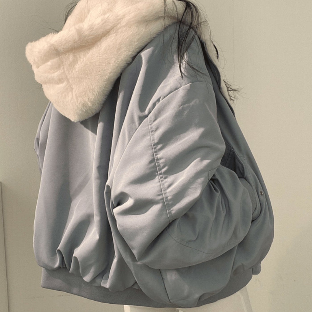 Women's Oversized Fleece-Lined Zip-Up Winter Jacket