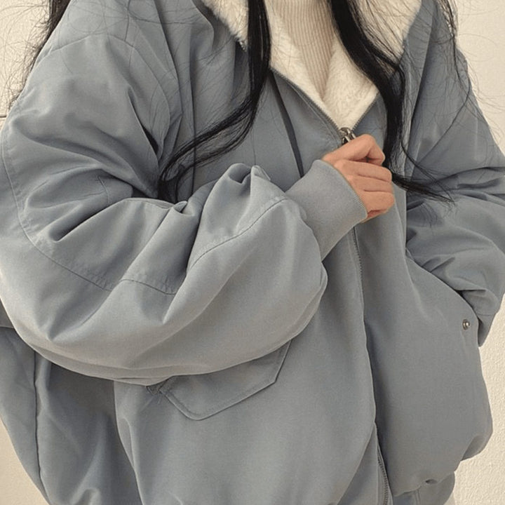 Women's Oversized Fleece-Lined Zip-Up Winter Jacket
