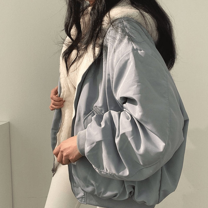 Women's Oversized Fleece-Lined Zip-Up Winter Jacket
