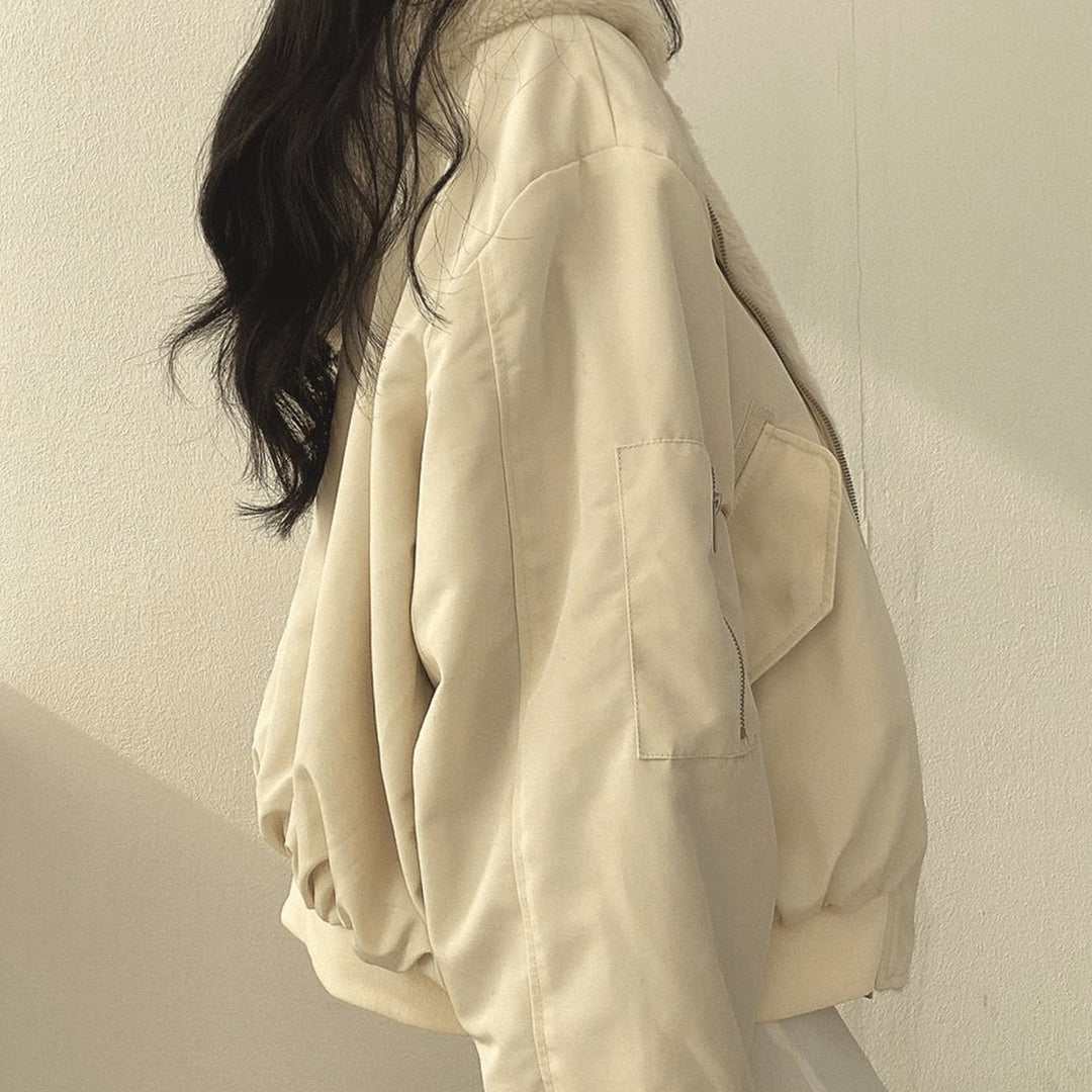 Women's Oversized Fleece-Lined Zip-Up Winter Jacket