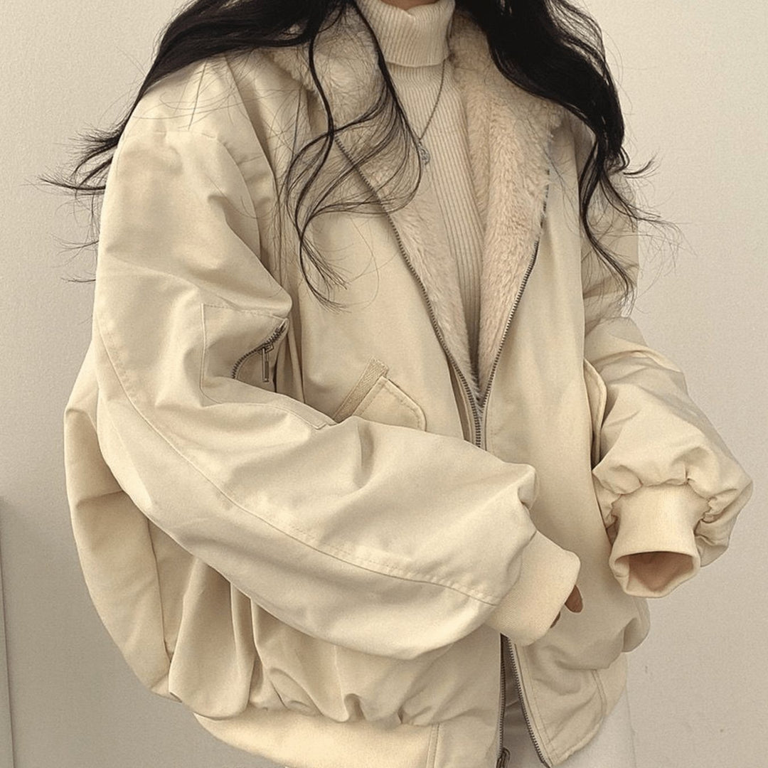 Women's Oversized Fleece-Lined Zip-Up Winter Jacket