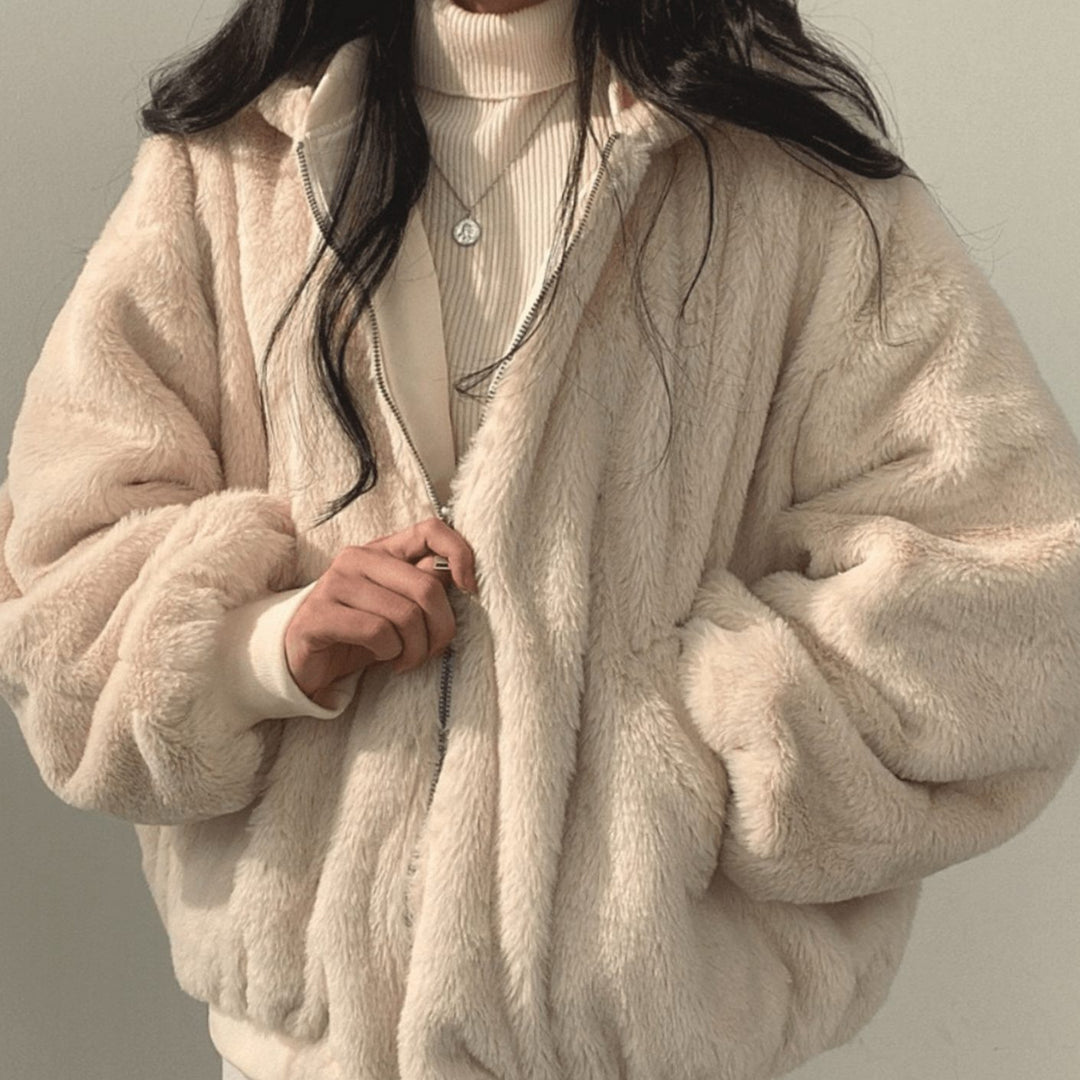 Women's Oversized Fleece-Lined Zip-Up Winter Jacket