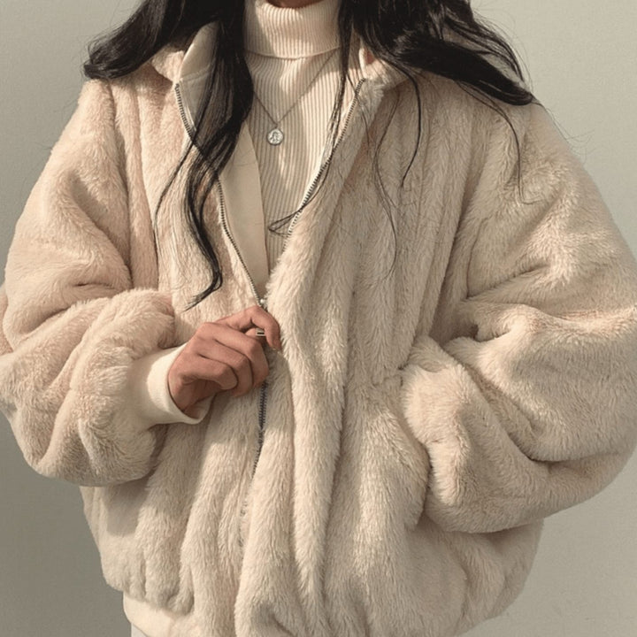 Women's Oversized Fleece-Lined Zip-Up Winter Jacket