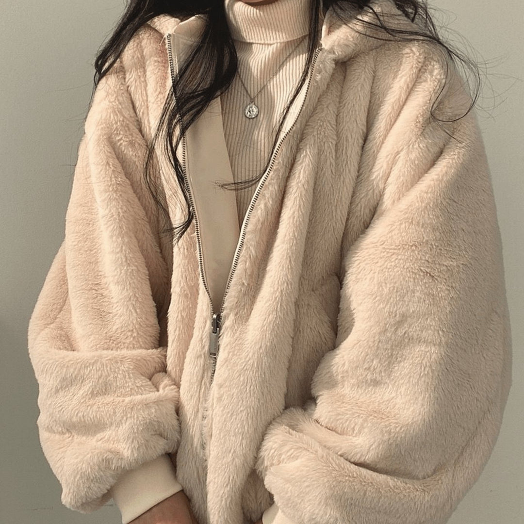 Women's Oversized Fleece-Lined Zip-Up Winter Jacket
