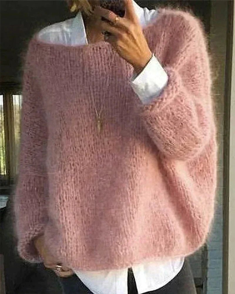Women's Oversized Fuzzy Knit Pullover Sweater - Pink