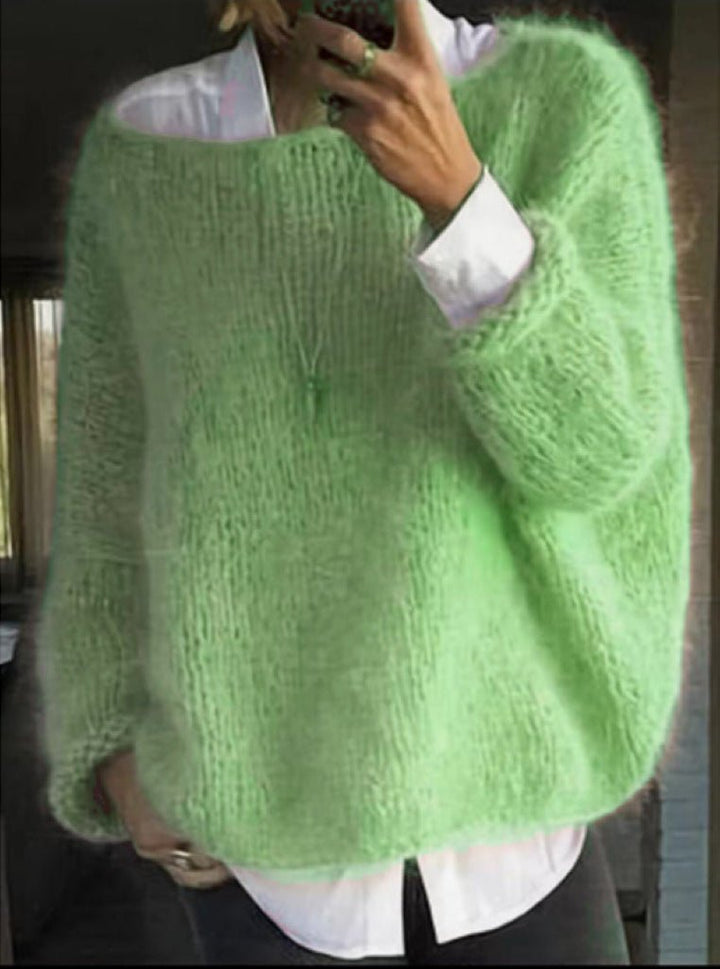 Women's Oversized Fuzzy Knit Pullover Sweater - Green