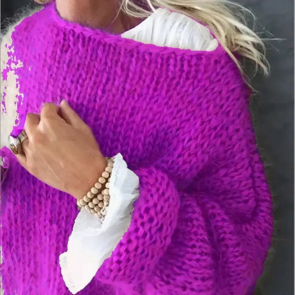 Women's Oversized Fuzzy Knit Pullover Sweater - Purple