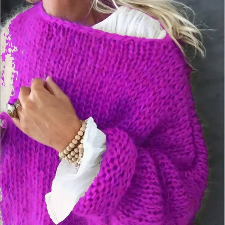 Women's Oversized Fuzzy Knit Pullover Sweater - Purple