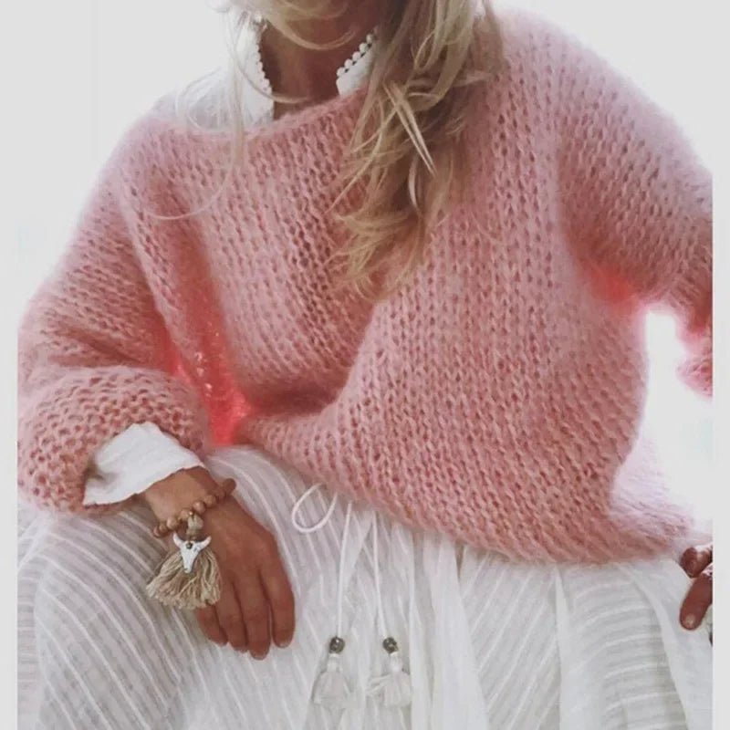 Women's Oversized Fuzzy Knit Pullover Sweater