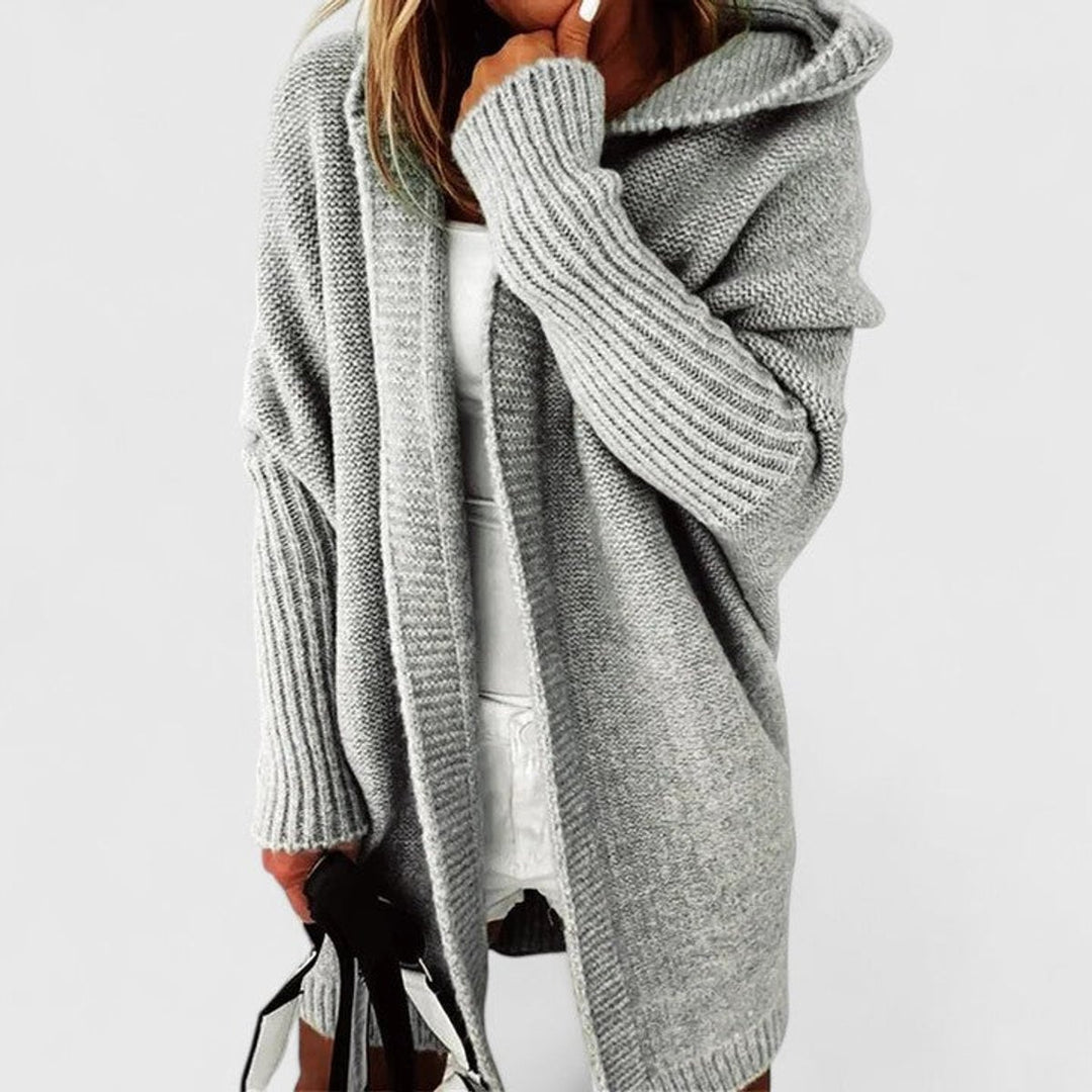Women's Oversized Hooded Knit Cardigan Knee-Length Open Front - Gray