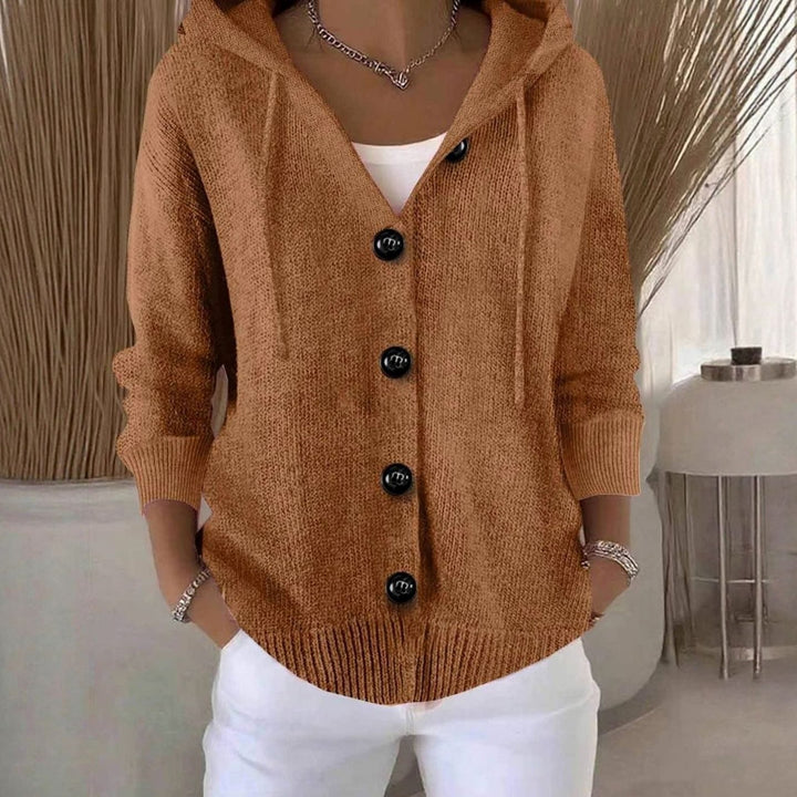 Women's Oversized Hooded Knit Cardigan Sweater Button-Front - Dark Brown
