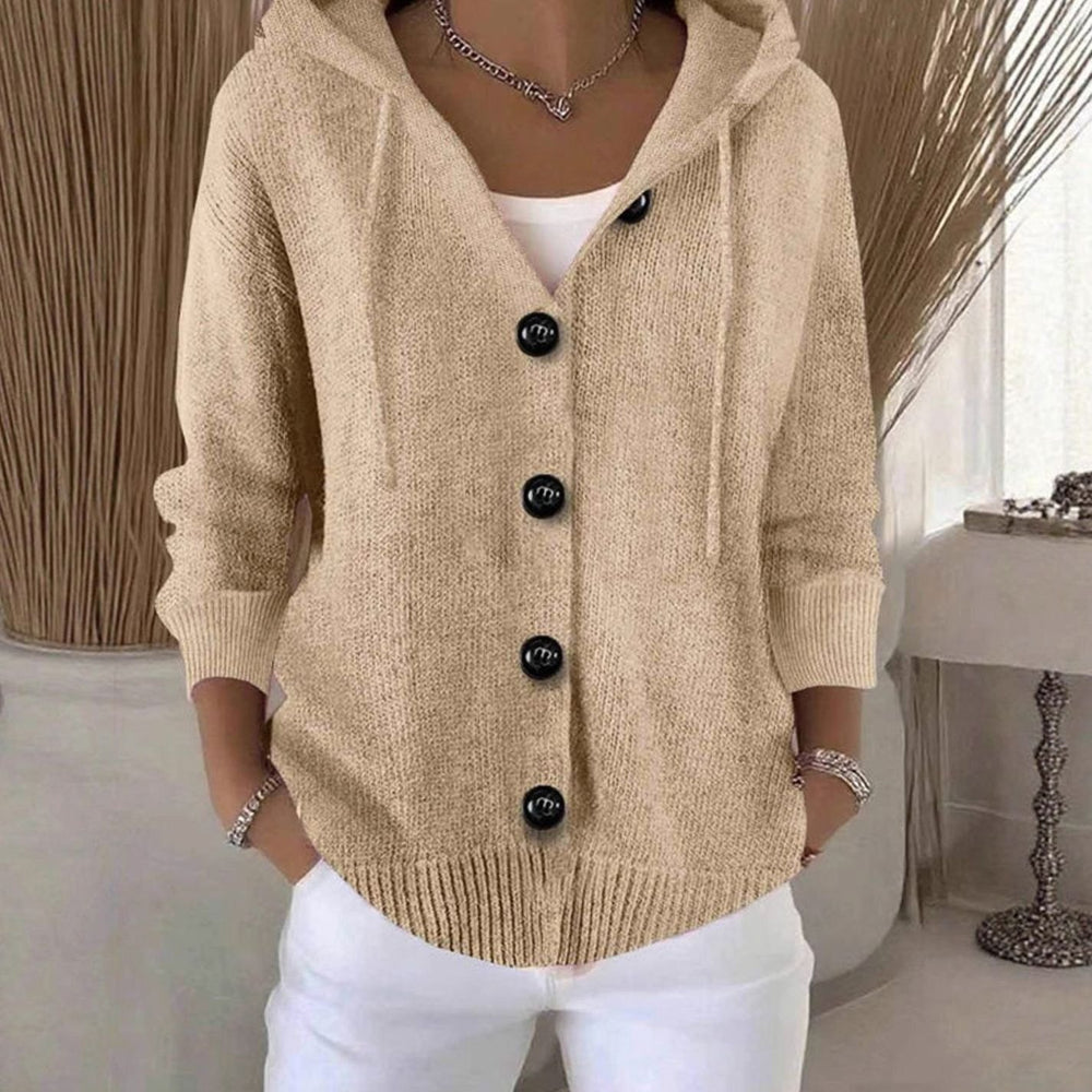 Women's Oversized Hooded Knit Cardigan Sweater Button-Front - Beige