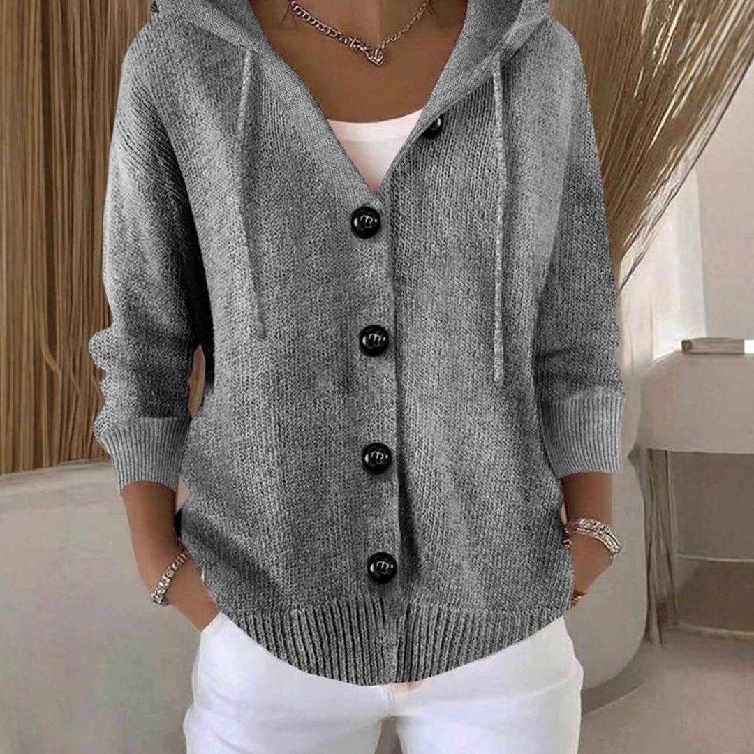 Women's Oversized Hooded Knit Cardigan Sweater Button-Front - Gray