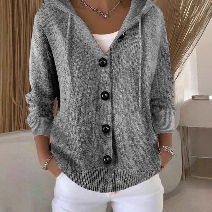 Women's Oversized Hooded Knit Cardigan Sweater Button-Front - Gray