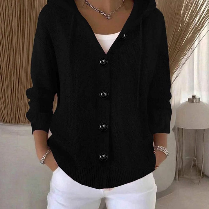 Women's Oversized Hooded Knit Cardigan Sweater Button-Front - Black