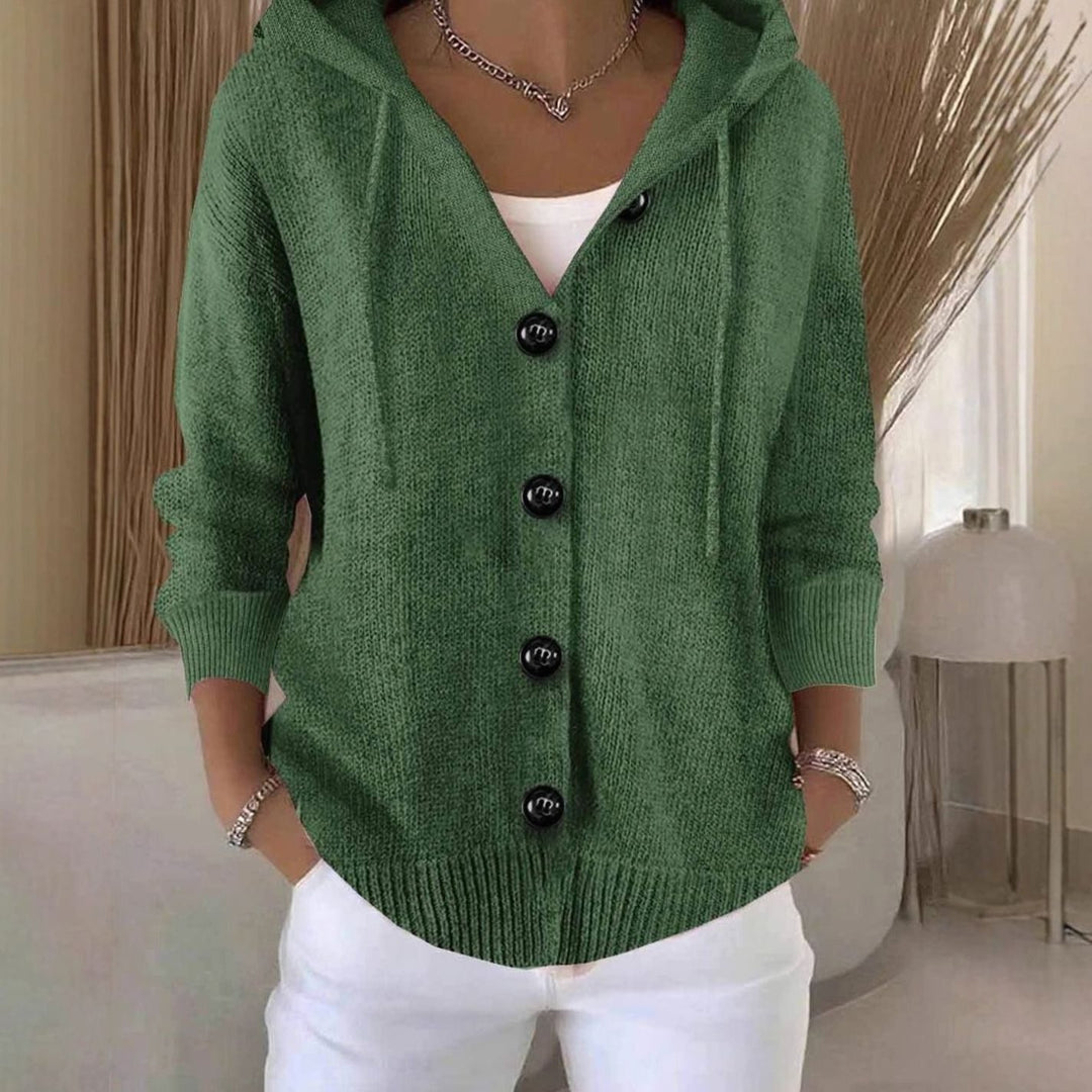 Women's Oversized Hooded Knit Cardigan Sweater Button-Front - Green