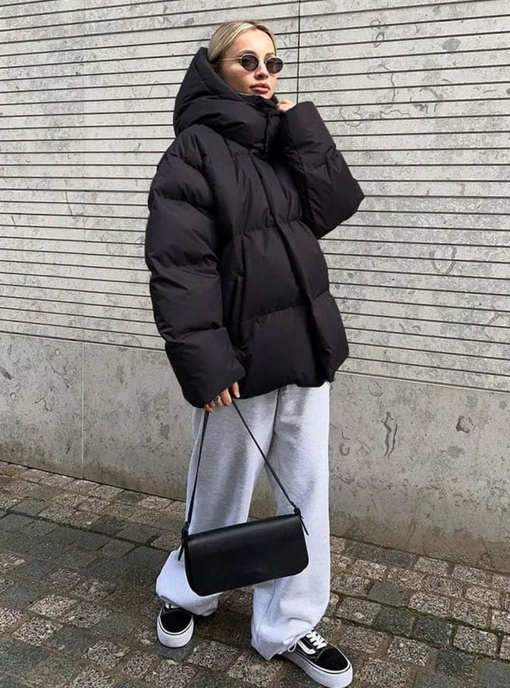 Women's Oversized Hooded Zip-Up Puffer Jacket