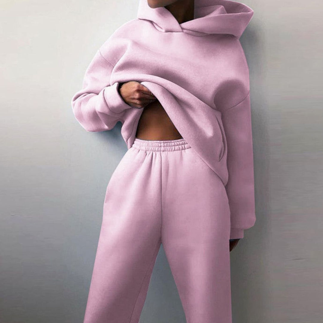 Women's Oversized Hoodie High-Waist Jogger Two-Piece Set - Pink