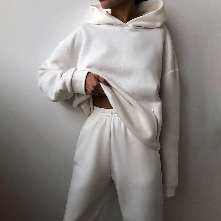 Women's Oversized Hoodie High-Waist Jogger Two-Piece Set - White