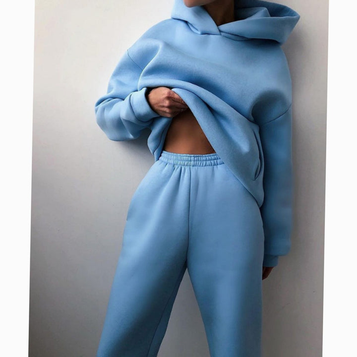 Women's Oversized Hoodie High-Waist Jogger Two-Piece Set - Blue